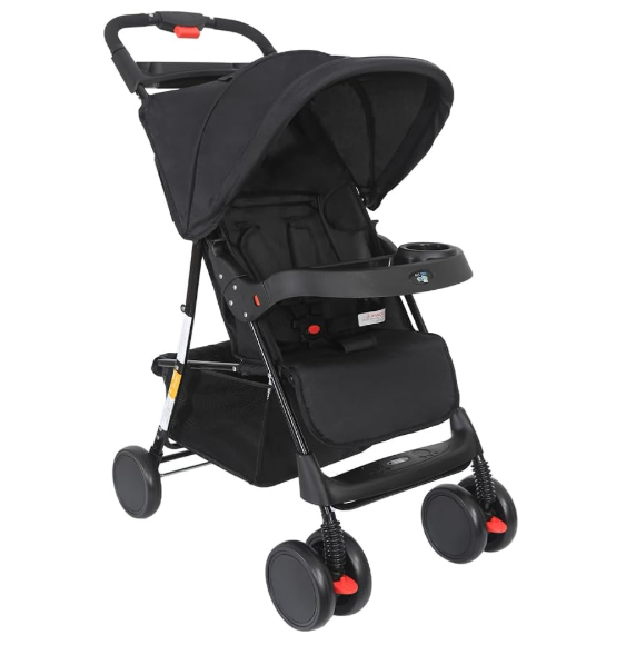 Carrinho Allday Maxi Baby Preto - Leve e Compacto | Recline Total, 2 Posições, Até 15kg, Fechamento com Uma Mão, INMETRO