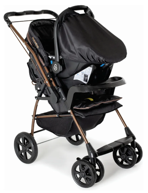 Carrinho Milano Galzerano Preto com Cobre - Alça Reversível Travel System | 4 Posições de Recline, Bebê Conforto Incluso, 0-15kg, INMETRO