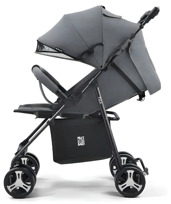 Carrinho Flick Multikids Baby Cinza - Travel System, Alça Reversível | 3 Posições de Recline, Até 15kg, INMETRO