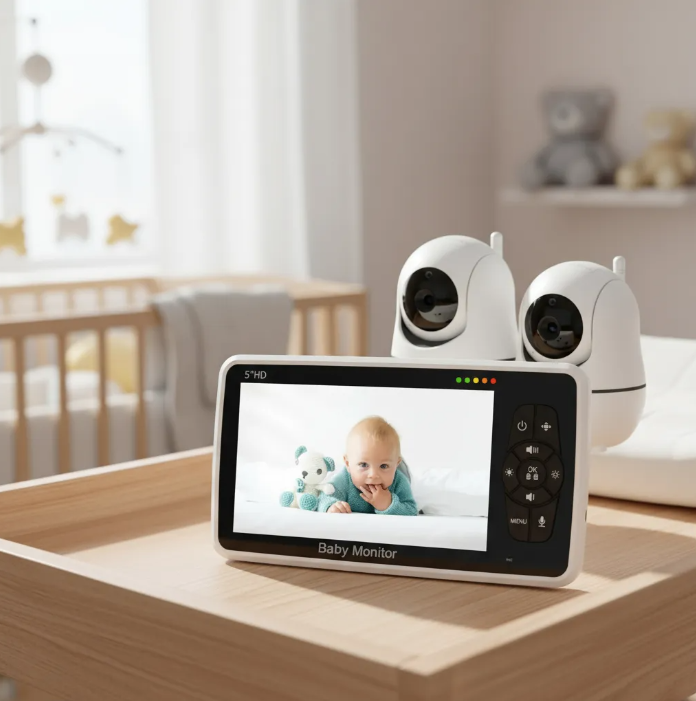 Babá Eletrônica 2 Câmeras Baby Monitor Tela Hd 5 Sem Fio Branco