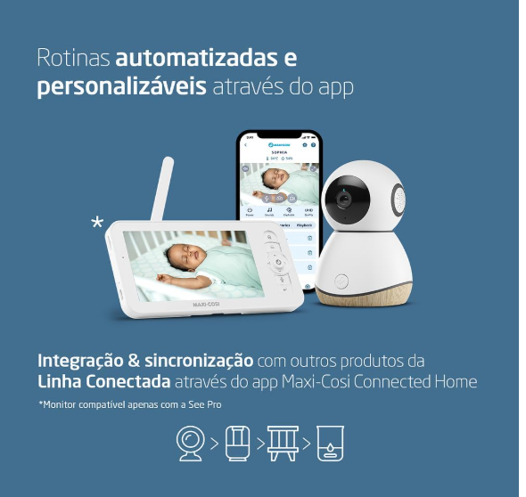 Maxi Cosi, Babá Eletrônica See Pro 360, tela 5.0, tecnologia CryAssist™ interpreta o choro, câmera HD 2K visão noturna, bateria de 10 horas, ruído branco