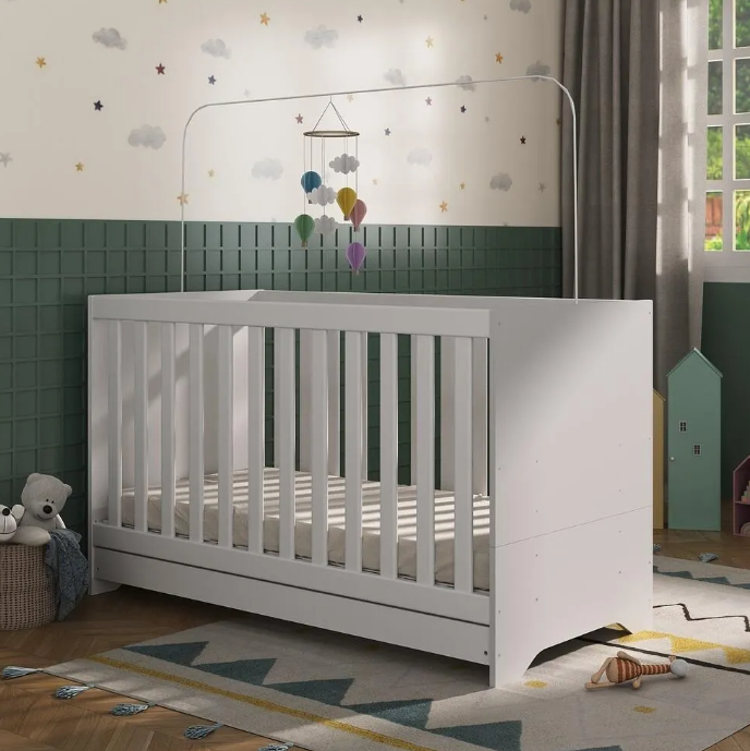 Berço Elza 3 em 1 Multimóveis Branco - Vira Sofá e Minicama | Colchão D18 Antiácaro Incluso, INMETRO, 0-3 Anos