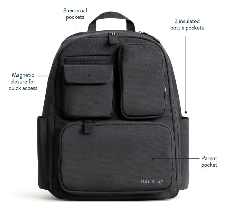 Mochila Utilitária Itzy Ritzy Belong - 17 Bolsos, 2 Porta-Garrafas Isolados, Trocador Lavável | Capa de Carrinho Inclusa