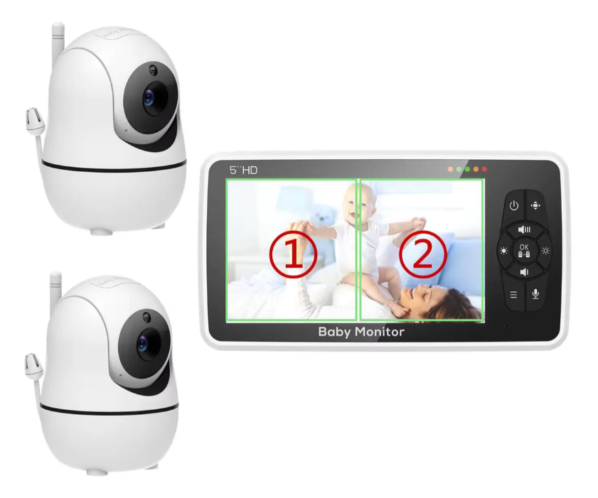 Babá Eletrônica 2 Câmeras Baby Monitor Tela Hd 5 Sem Fio Branco