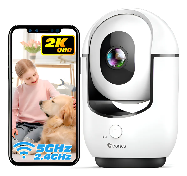 Câmera Interna 2K Wi-Fi 5G/2.4G, Color Visão Noturna, Áudio Bidirecional, Detecção por IA, Pan/Tilt 360°, Alarme com Sirene, Fio Monitor Bebê