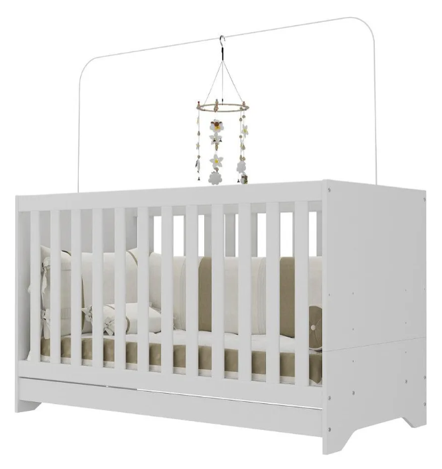 Berço 3 em 1 Multimóveis Branco - Vira Sofá e Minicama | Colchão 60x130cm, 3 Regulagens de Altura, 3 Anos de Garantia