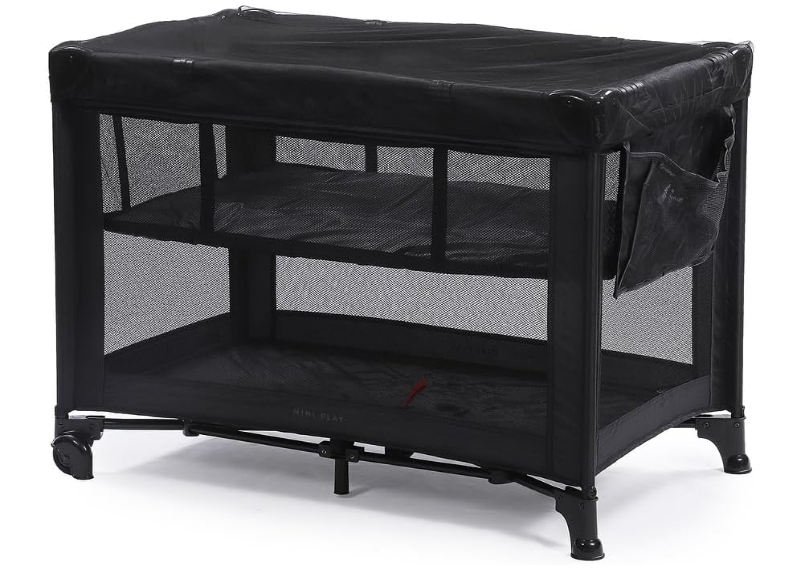 Safety 1st Berço Mini Play - 0 a 15kg, Black | Berço Portátil Compacto com 2 Alturas e Mosquiteiro