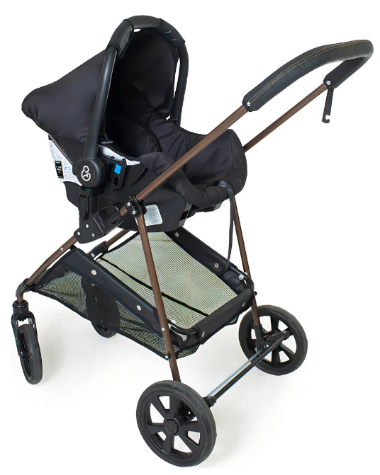 Carrinho Napoli Galzerano Preto com Cobre - Travel System 3 em 1 | Bebê Conforto + Base Veicular, Reversível, 0-15kg, INMETRO