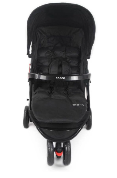 Carrinho Toffy Cosco Kids Preto Absoluto - 3 Rodas, Leve e Moderno | 3 Posições de Recline, Até 15kg, INMETRO