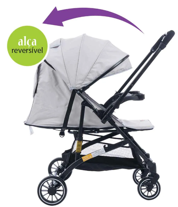 Carrinho YouGo Maxi Baby Cinza - Alça Reversível, Tipo Berço | Suspensão, Até 15kg, 0-3 Anos, INMETRO