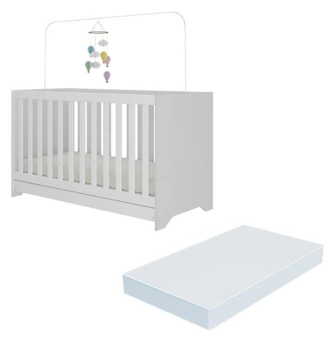 Berço Elza 3 em 1 Multimóveis Branco - Vira Sofá e Minicama | Colchão D18 Antiácaro Incluso, INMETRO, 0-3 Anos
