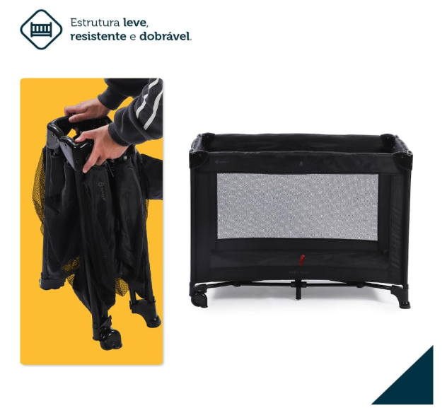 Safety 1st Berço Mini Play - 0 a 15kg, Black | Berço Portátil Compacto com 2 Alturas e Mosquiteiro