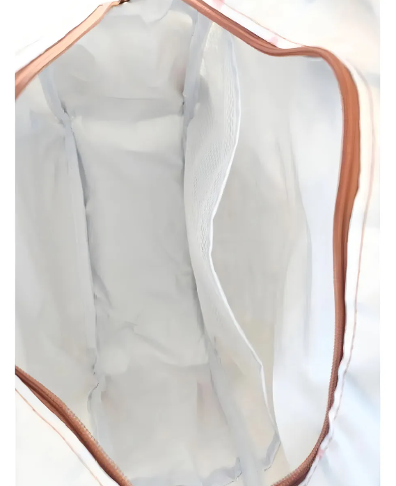 Bolsa Maternidade Hug Mimosa Grande Bege - Nylon Linho, Forro Impermeável, Alça Removível | Feita no Brasil