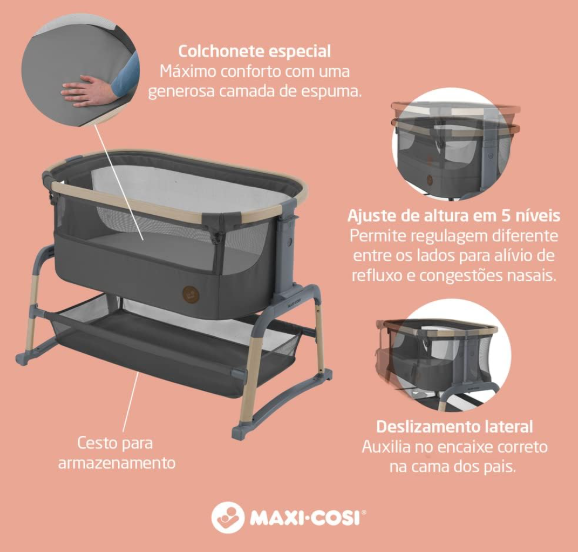 Maxi-Cosi Berço Iora Air - 0 a 9kg, Beyond Graphite | Berço Respirável com Balanço e Deslizamento Lateral