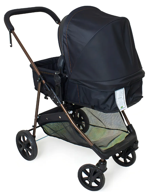 Carrinho Napoli Galzerano Preto com Cobre - Travel System 3 em 1 | Bebê Conforto + Base Veicular, Reversível, 0-15kg, INMETRO