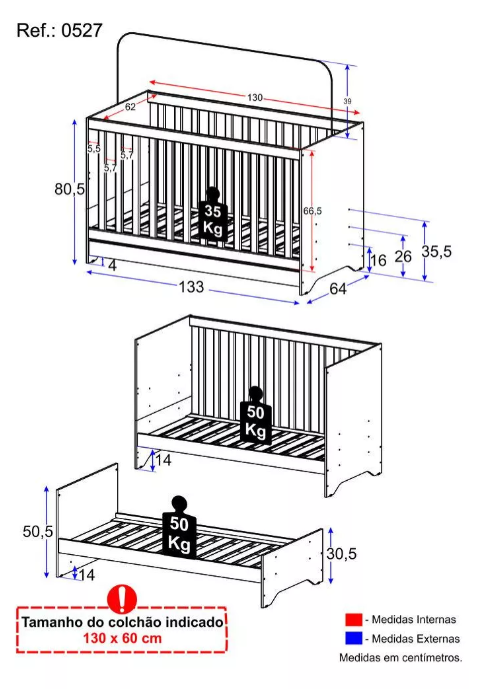 Berço 3 em 1 Multimóveis Branco - Vira Sofá e Minicama | Colchão 60x130cm, 3 Regulagens de Altura, 3 Anos de Garantia