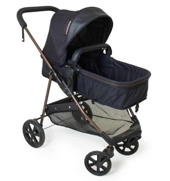 Travel System Napoli Galzerano Preto com Cobre - Carrinho + Bebê Conforto + Base Veicular | Reversível, Moisés, 0-15kg, INMETRO