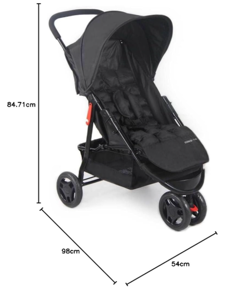 Carrinho Toffy Cosco Kids Preto Absoluto - 3 Rodas, Leve e Moderno | 3 Posições de Recline, Até 15kg, INMETRO