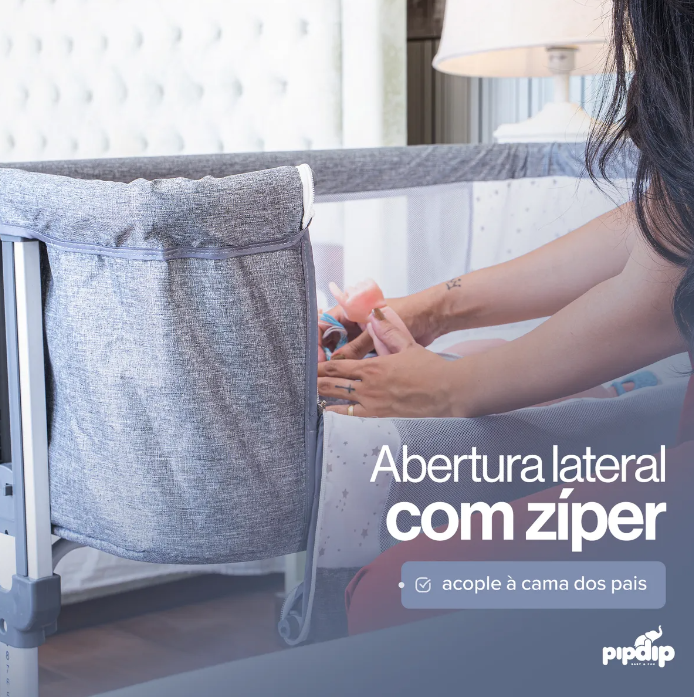 Berço Moisés Portátil Pipdip com Balanço, Mosquiteiro e Colchão Impermeável | Cinza, Altura Regulável em 9 Posições, até 15kg