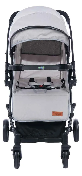 Carrinho YouGo Maxi Baby Cinza - Alça Reversível, Tipo Berço | Suspensão, Até 15kg, 0-3 Anos, INMETRO
