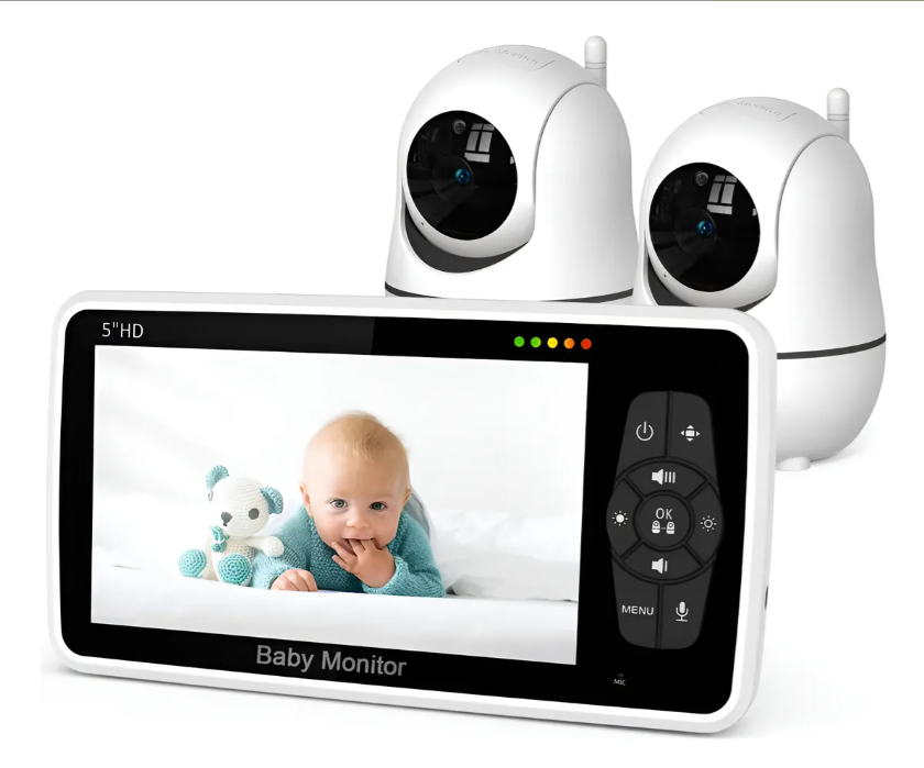 Babá Eletrônica 2 Câmeras Baby Monitor Tela Hd 5 Sem Fio Branco