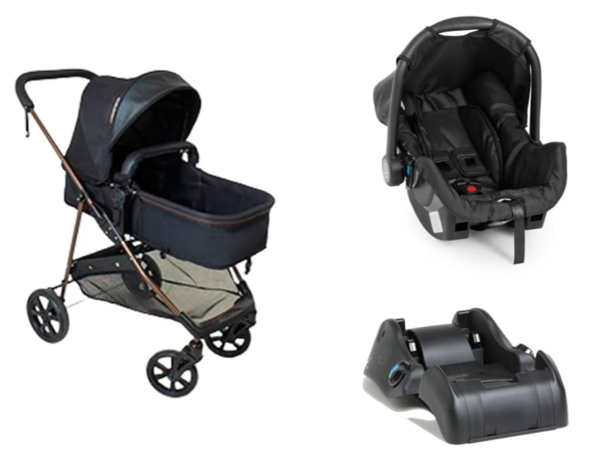 Travel System Napoli Galzerano Preto com Cobre - Carrinho + Bebê Conforto + Base Veicular | Reversível, Moisés, 0-15kg, INMETRO