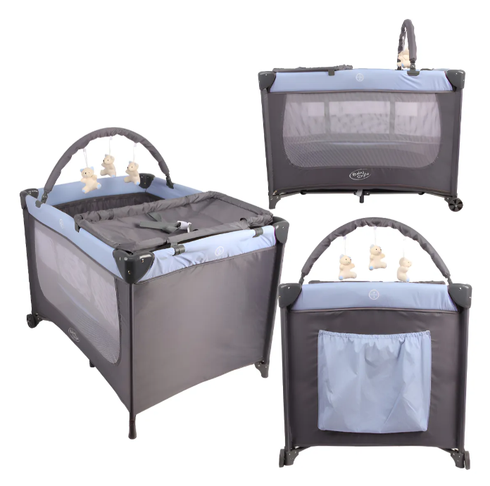 Berço Portátil Joly Baby Style Premium - Desmontável até 18kg | 2 Alturas, Trocador, Mosquiteiro, Móbile, INMETRO