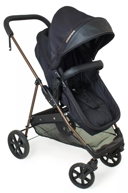 Carrinho Napoli Galzerano Preto com Cobre - Travel System 3 em 1 | Bebê Conforto + Base Veicular, Reversível, 0-15kg, INMETRO