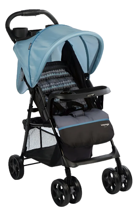 Carrinho de Passeio Spot Voyage Azul-Celeste - Reclinável 3 Posições, Até 15kg, Dobrável com Uma Mão, INMETRO