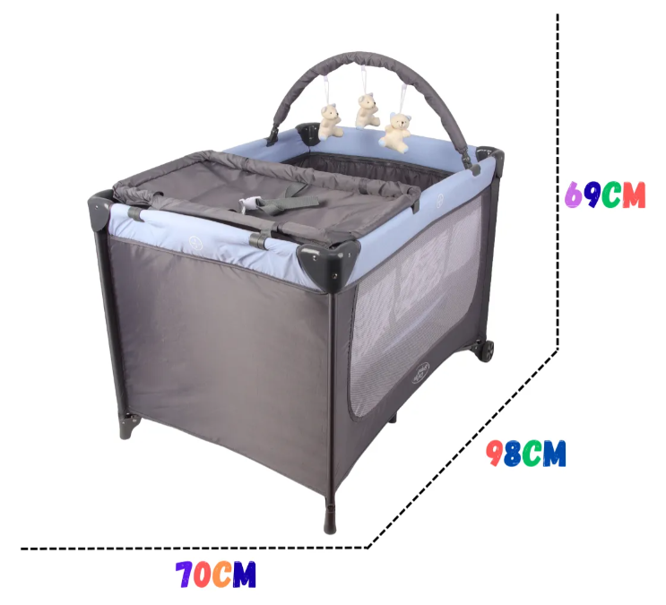Berço Portátil Joly Baby Style Premium - Desmontável até 18kg | 2 Alturas, Trocador, Mosquiteiro, Móbile, INMETRO
