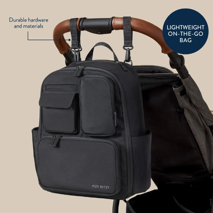 Mochila Utilitária Itzy Ritzy Belong - 17 Bolsos, 2 Porta-Garrafas Isolados, Trocador Lavável | Capa de Carrinho Inclusa