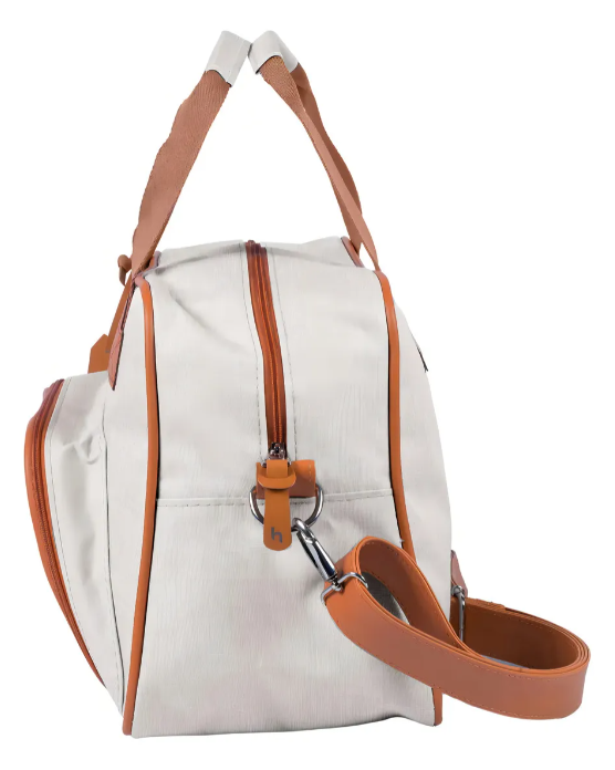 Bolsa Maternidade Hug Mimosa Grande Bege - Nylon Linho, Forro Impermeável, Alça Removível | Feita no Brasil