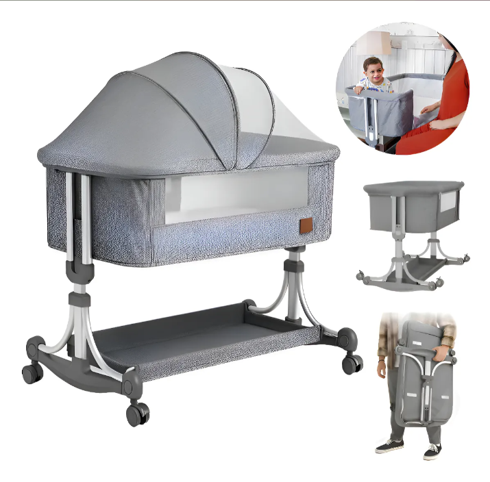 Berço Moisés Portátil Pipdip com Balanço, Mosquiteiro e Colchão Impermeável | Cinza, Altura Regulável em 9 Posições, até 15kg