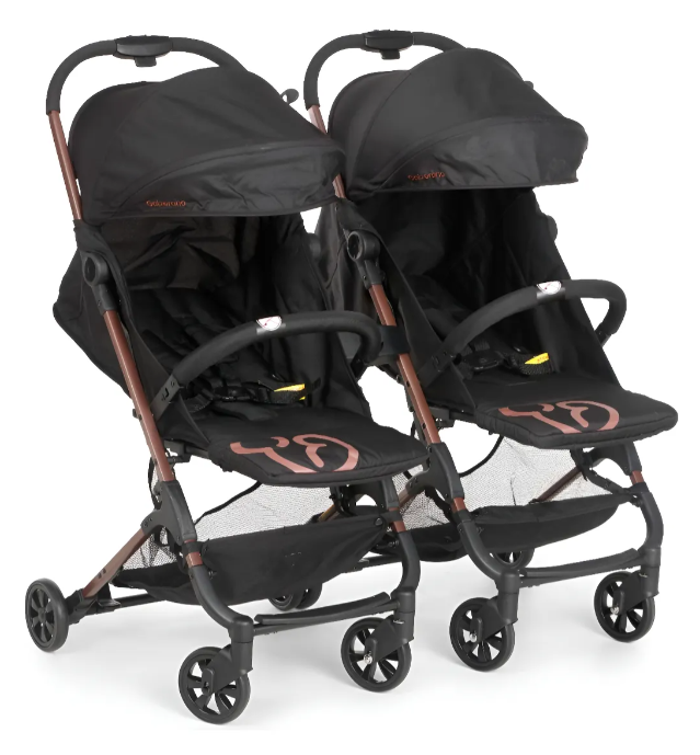 Carrinho Duolee Duo Galzerano Preto com Cobre - Duplo para Gêmeos | 4 Posições de Recline, Até 15kg, Leve e Compacto