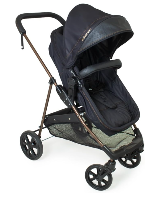 Travel System Napoli Galzerano Preto com Cobre - Carrinho + Bebê Conforto + Base Veicular | Reversível, Moisés, 0-15kg, INMETRO