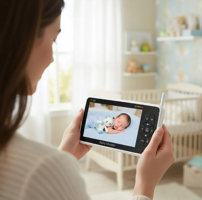 Babá Eletrônica 2 Câmeras Baby Monitor Tela Hd 5 Sem Fio Branco