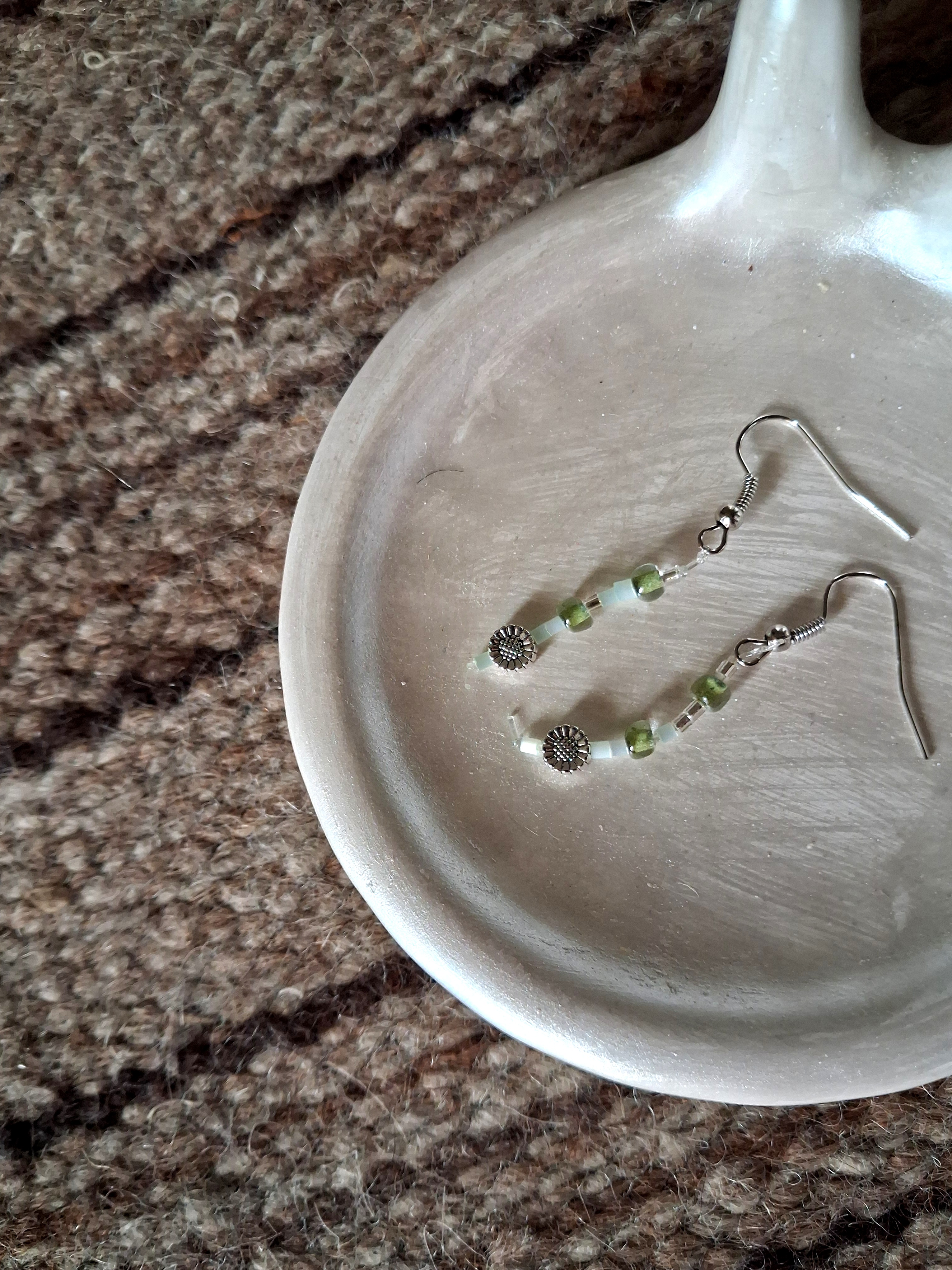 Green Flower Earrings