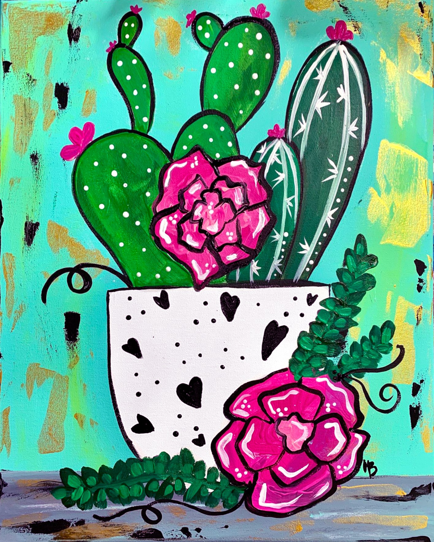 Spring Cactus ONLINE Paint Party Cozumel | Jan 17 at 5 PM