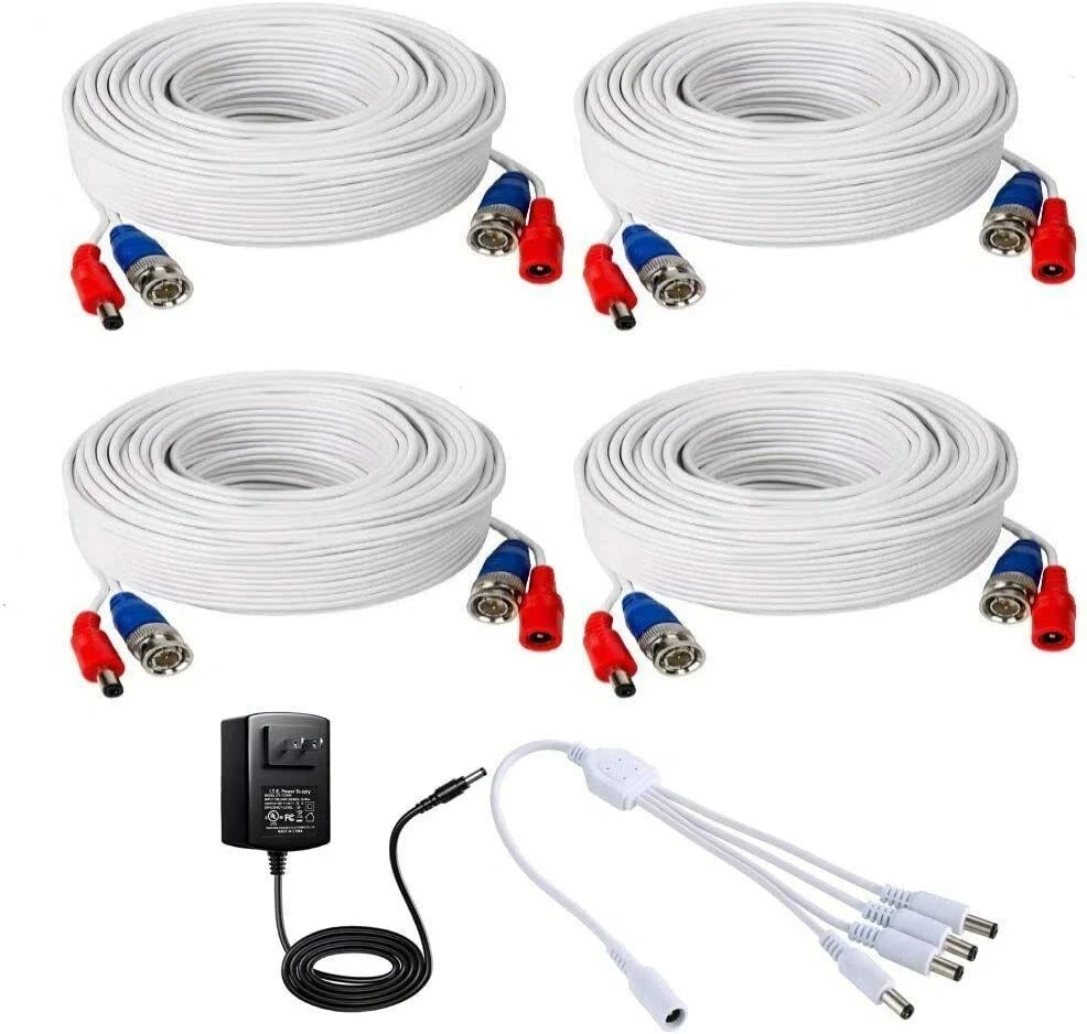 BNC Video Power Cable (4 Pack 60 Feet) All-in-One Video Security Camera