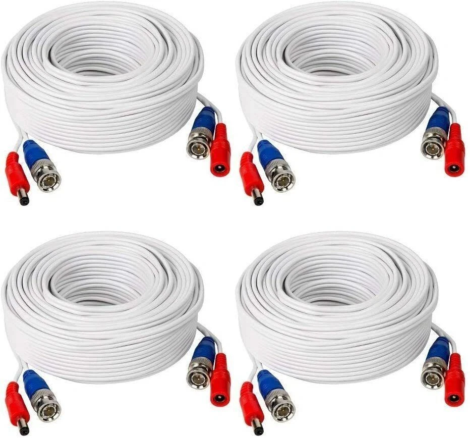 BNC Video Power Cable (4 Pack 60 Feet) All-in-One Video Security Camera