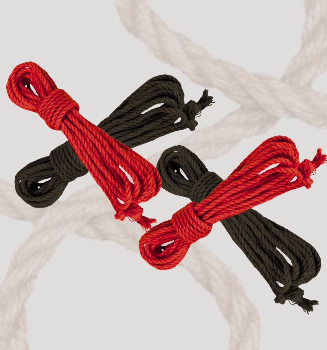  Set of 2 Fire Red + 2 Black Jute Ropes