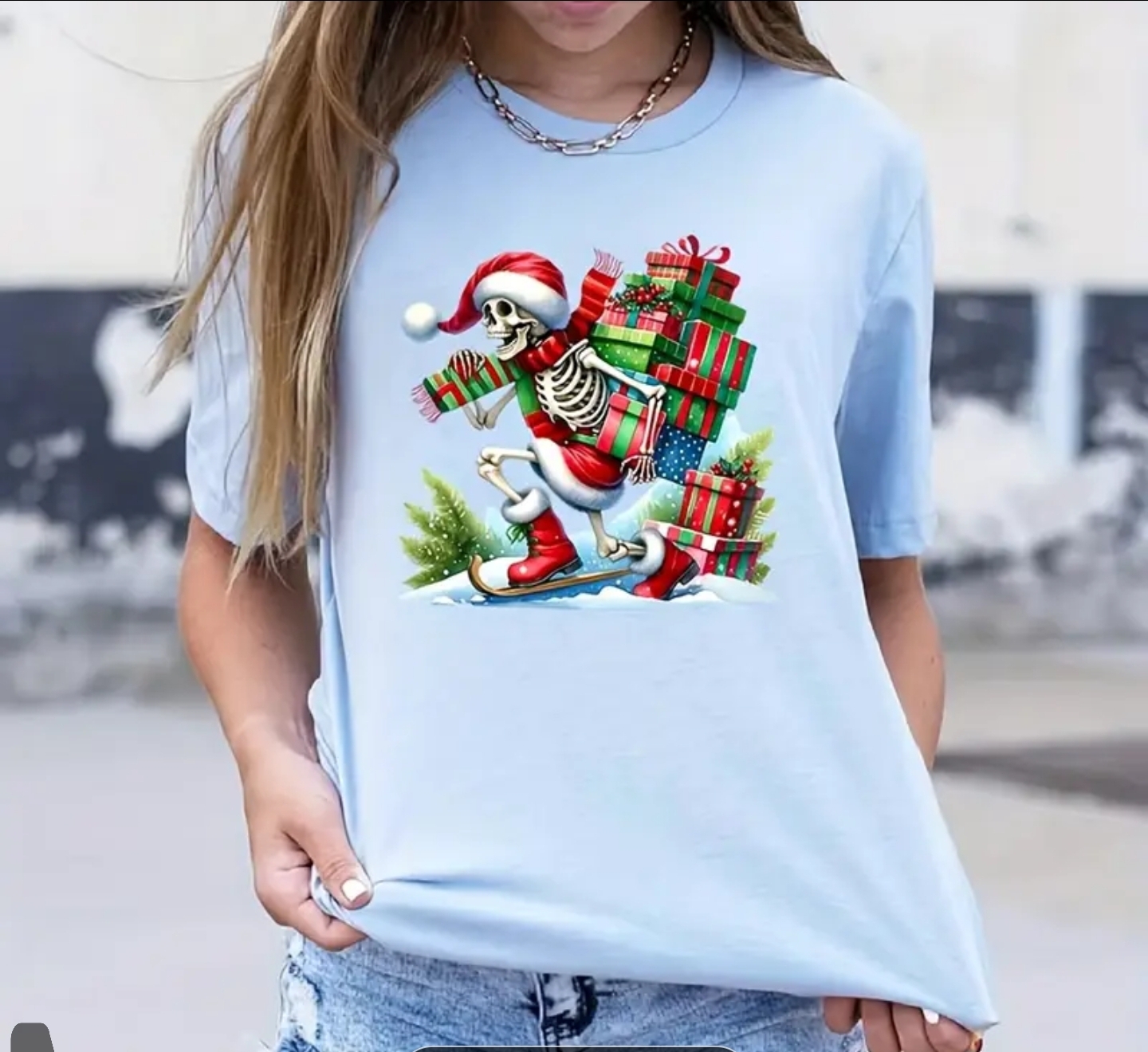 🎄💀 Christmas Skeleton T-Shirt – Festive Gothic Holiday TeeSkeleton Christmas Greeting Card Set