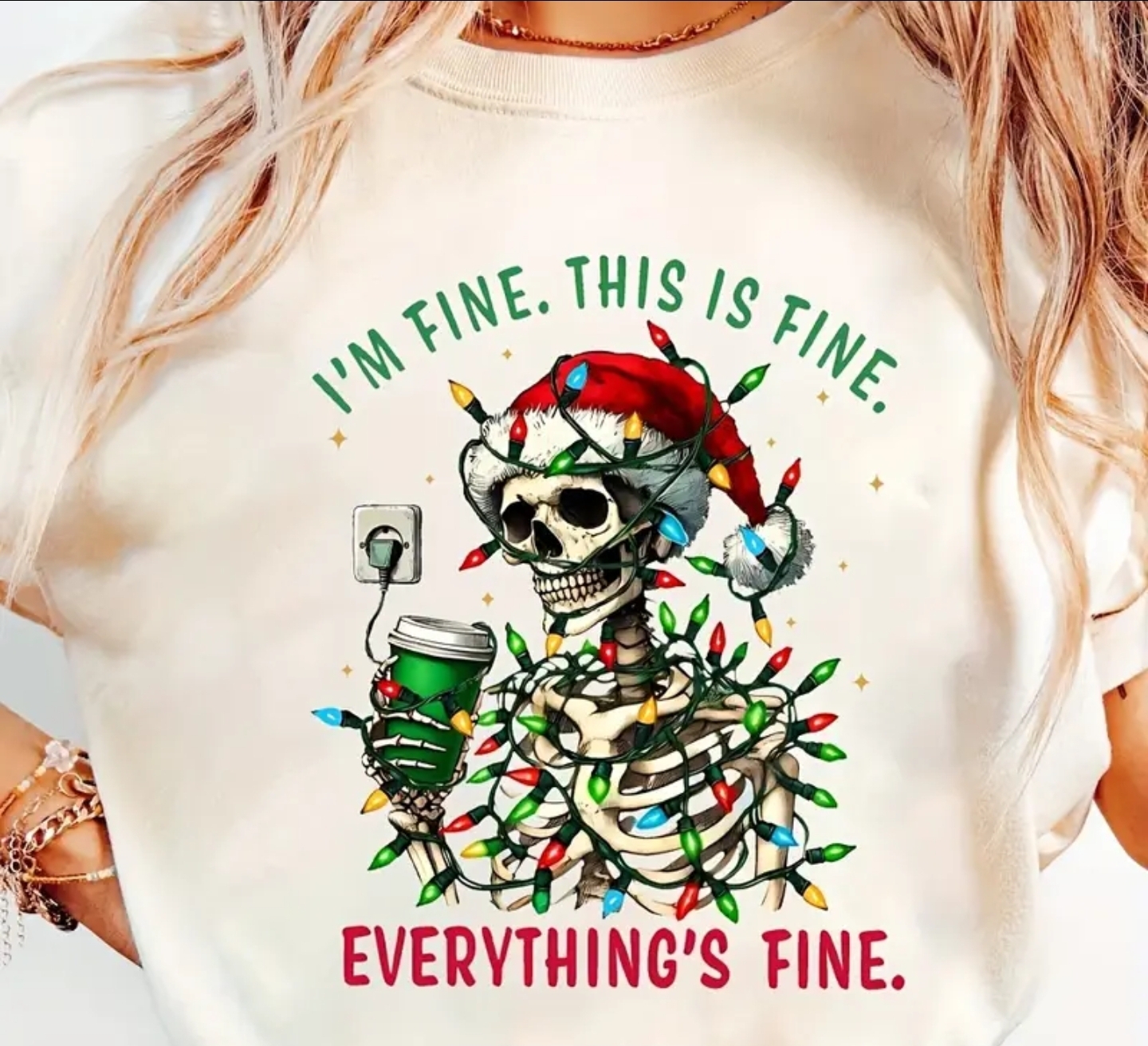 Festive chisrmas everything is fine Skeleton Graphic T-Shirt