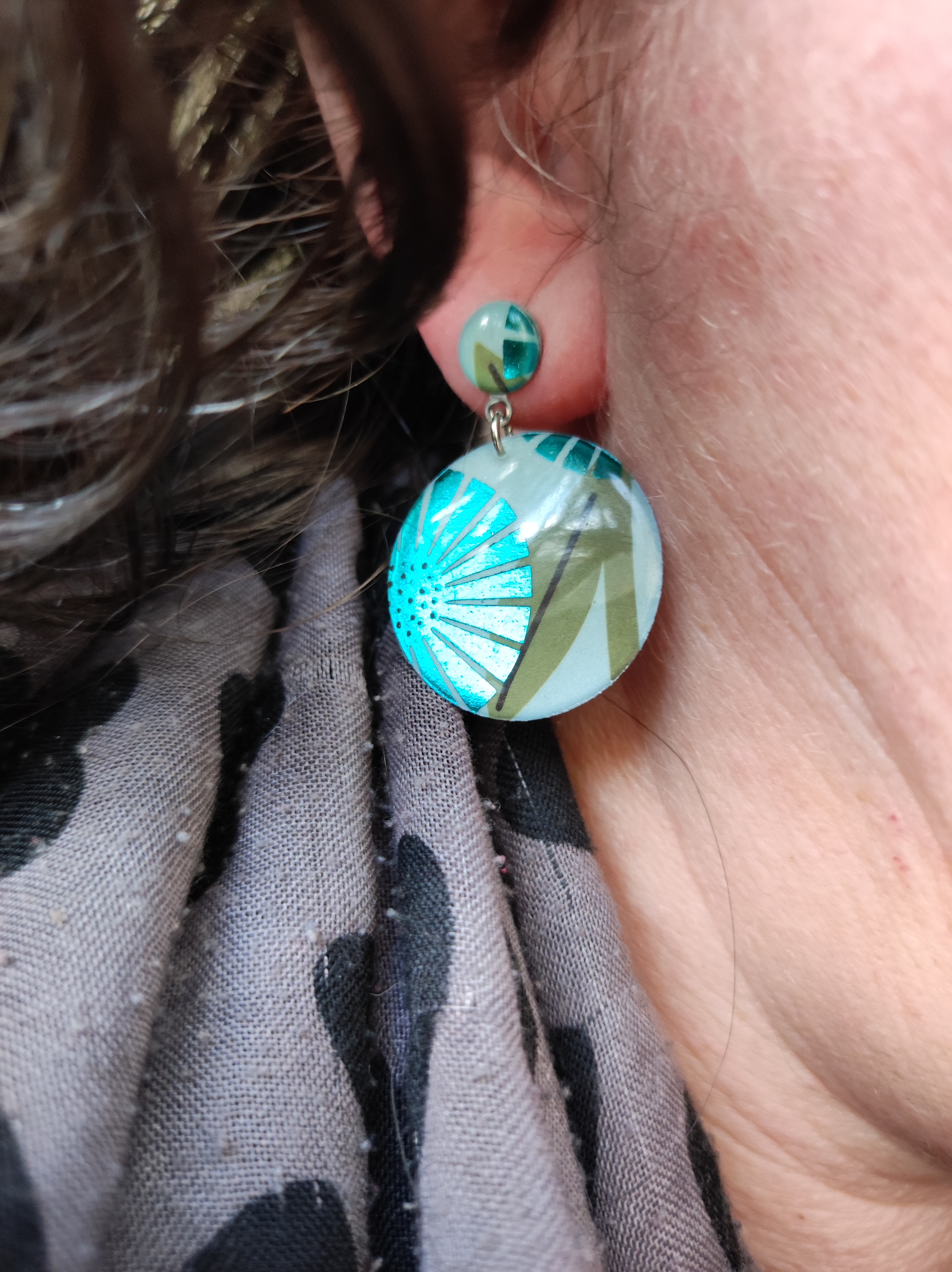 Boucle d'oreille fleur turquoise