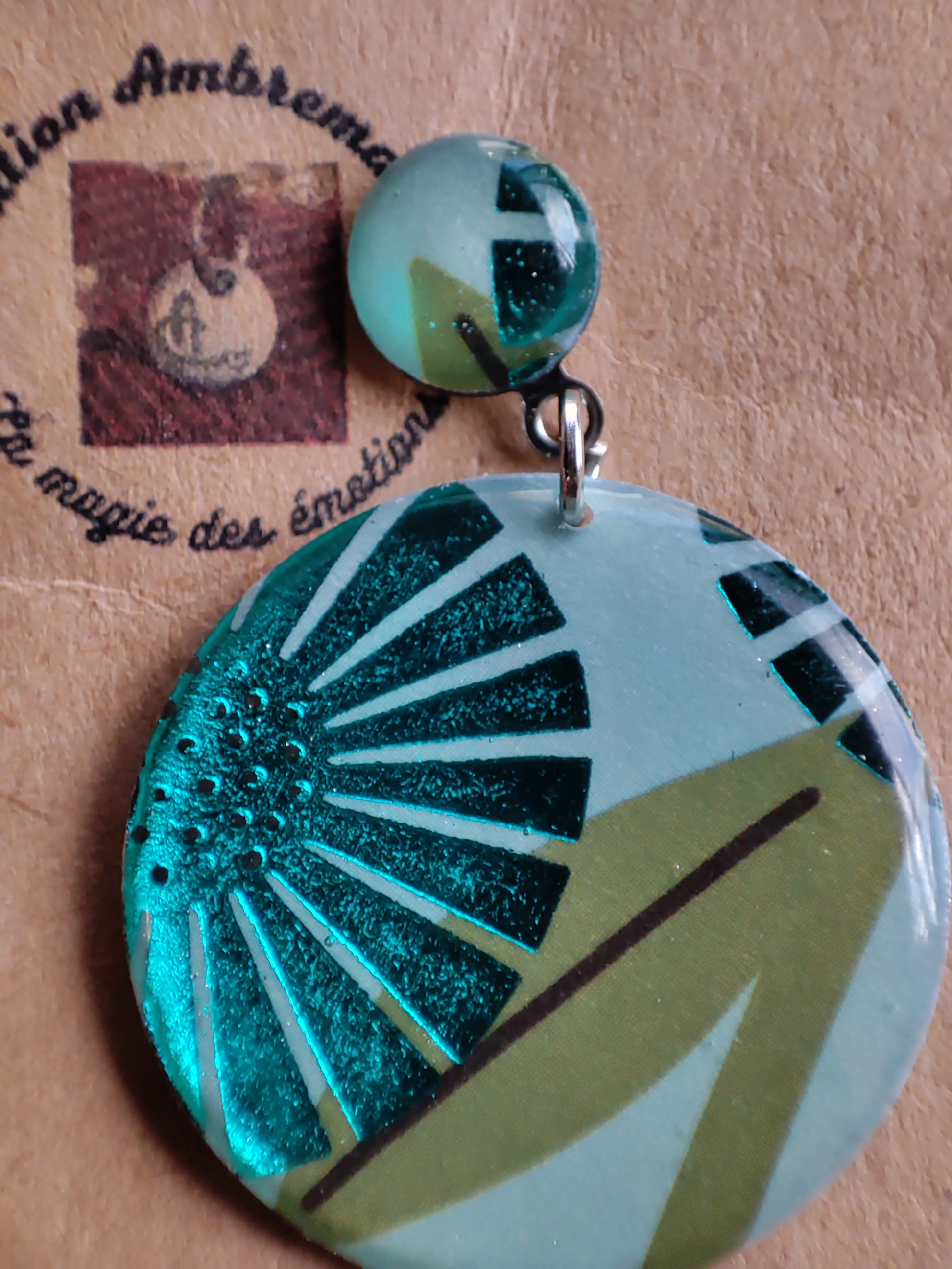 Boucle d'oreille fleur turquoise
