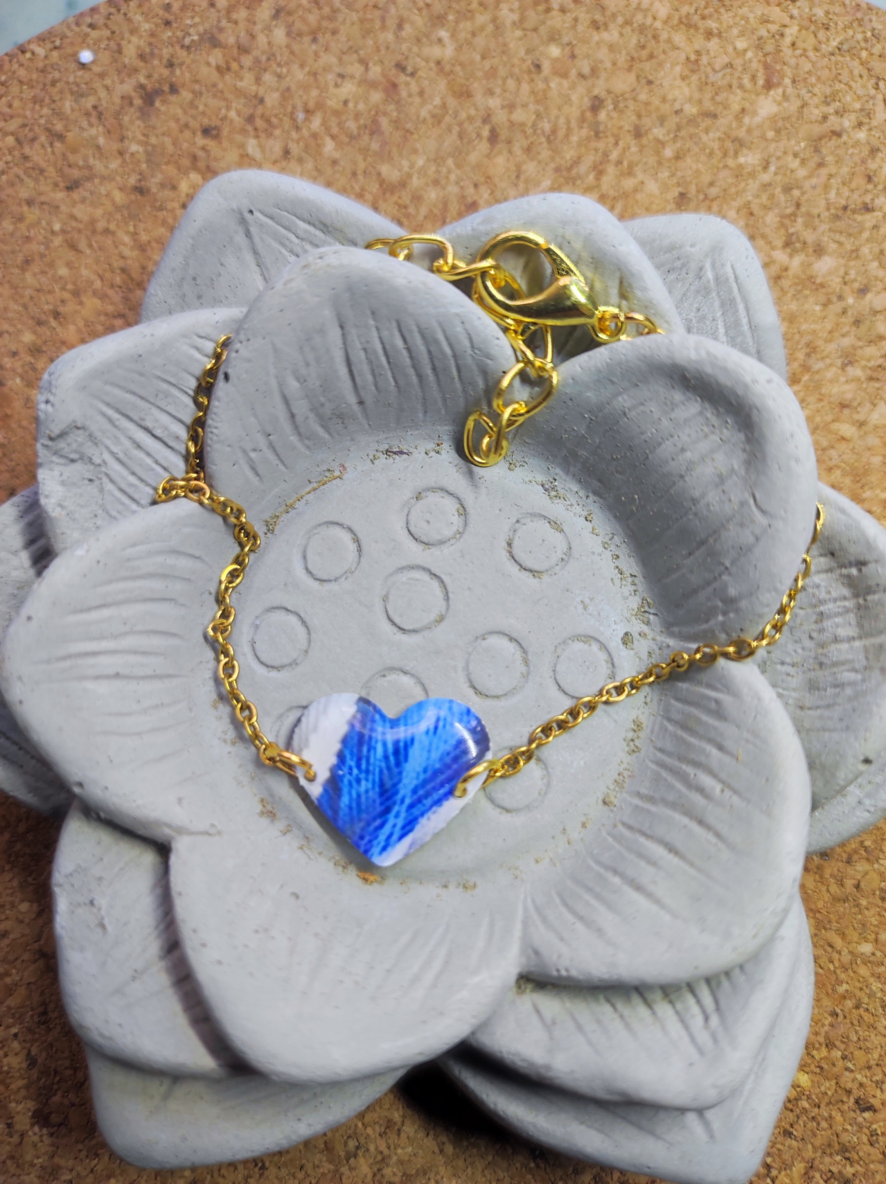 Bracelet cœur plumes bleues