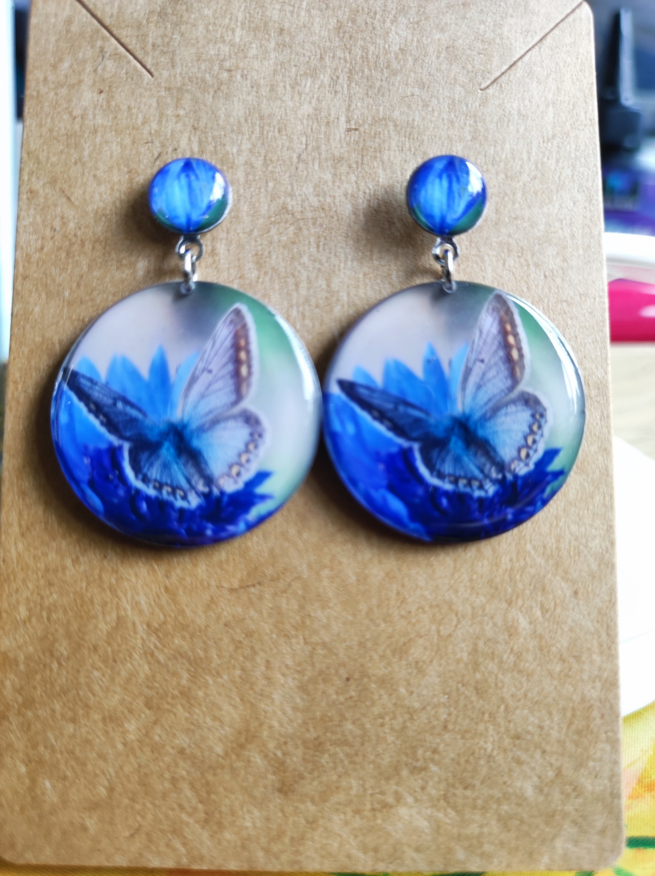 Boucles d'oreilles papillon bleu