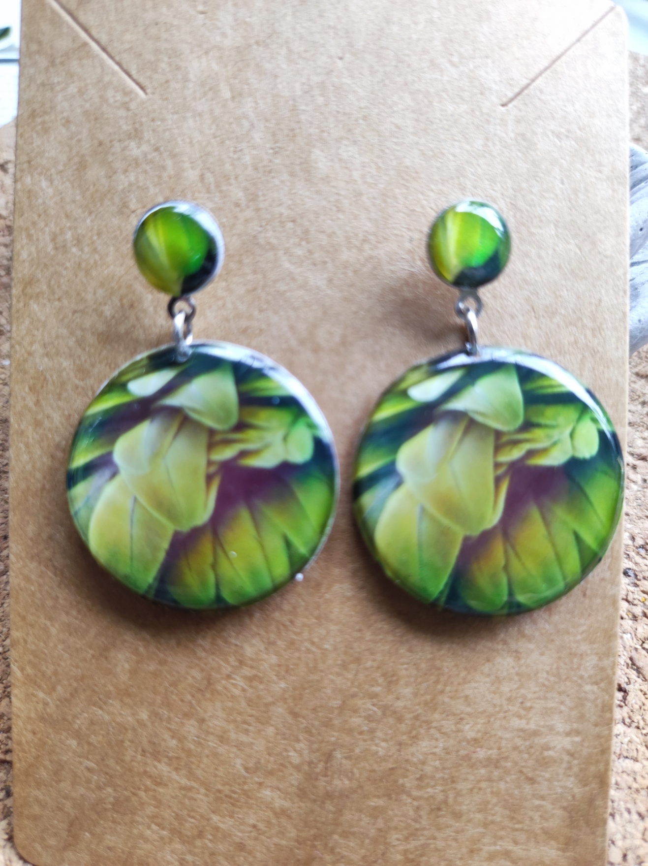 Boucles d'oreille plumes de perroquet