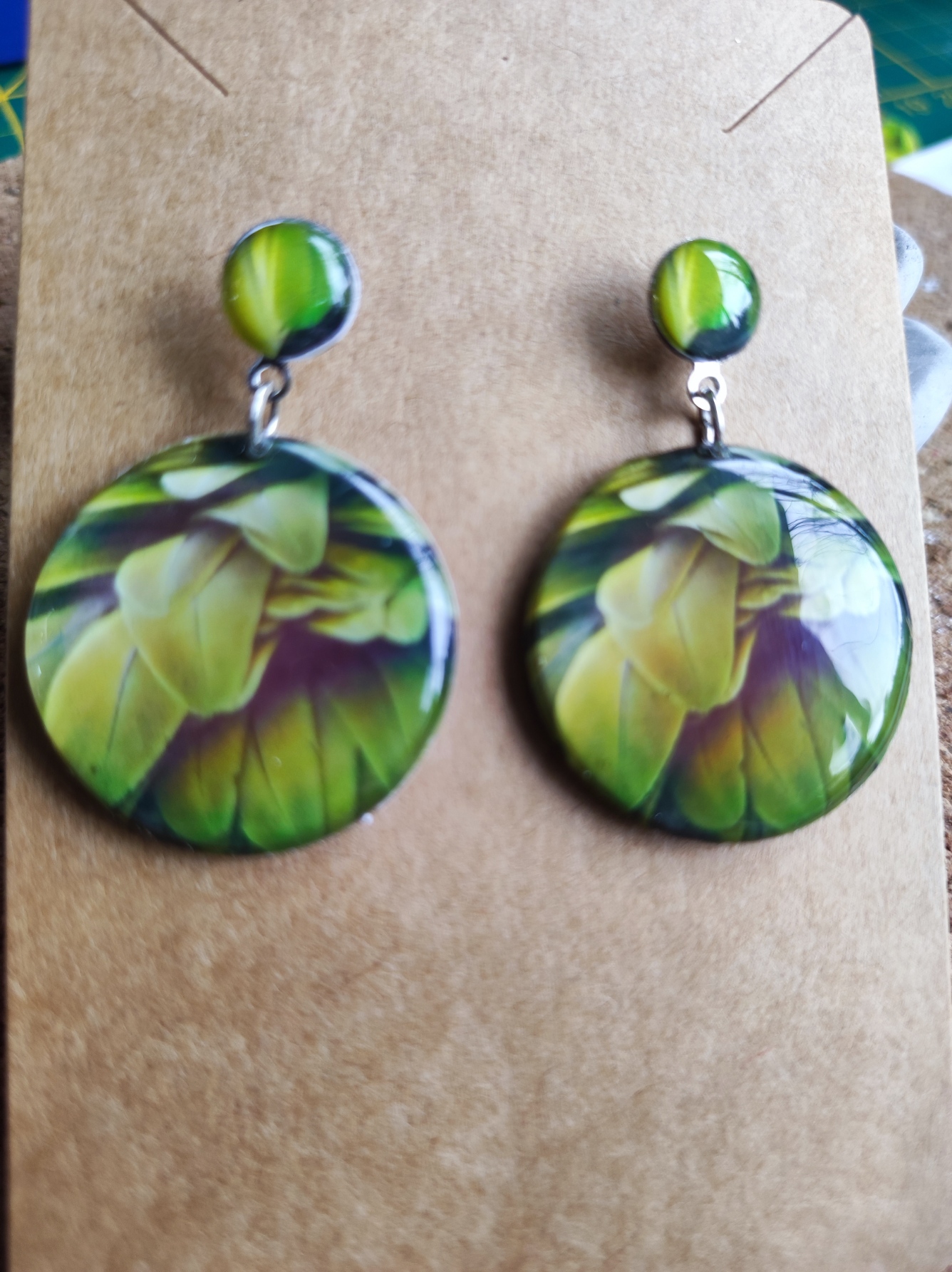 Boucles d'oreille plumes de perroquet