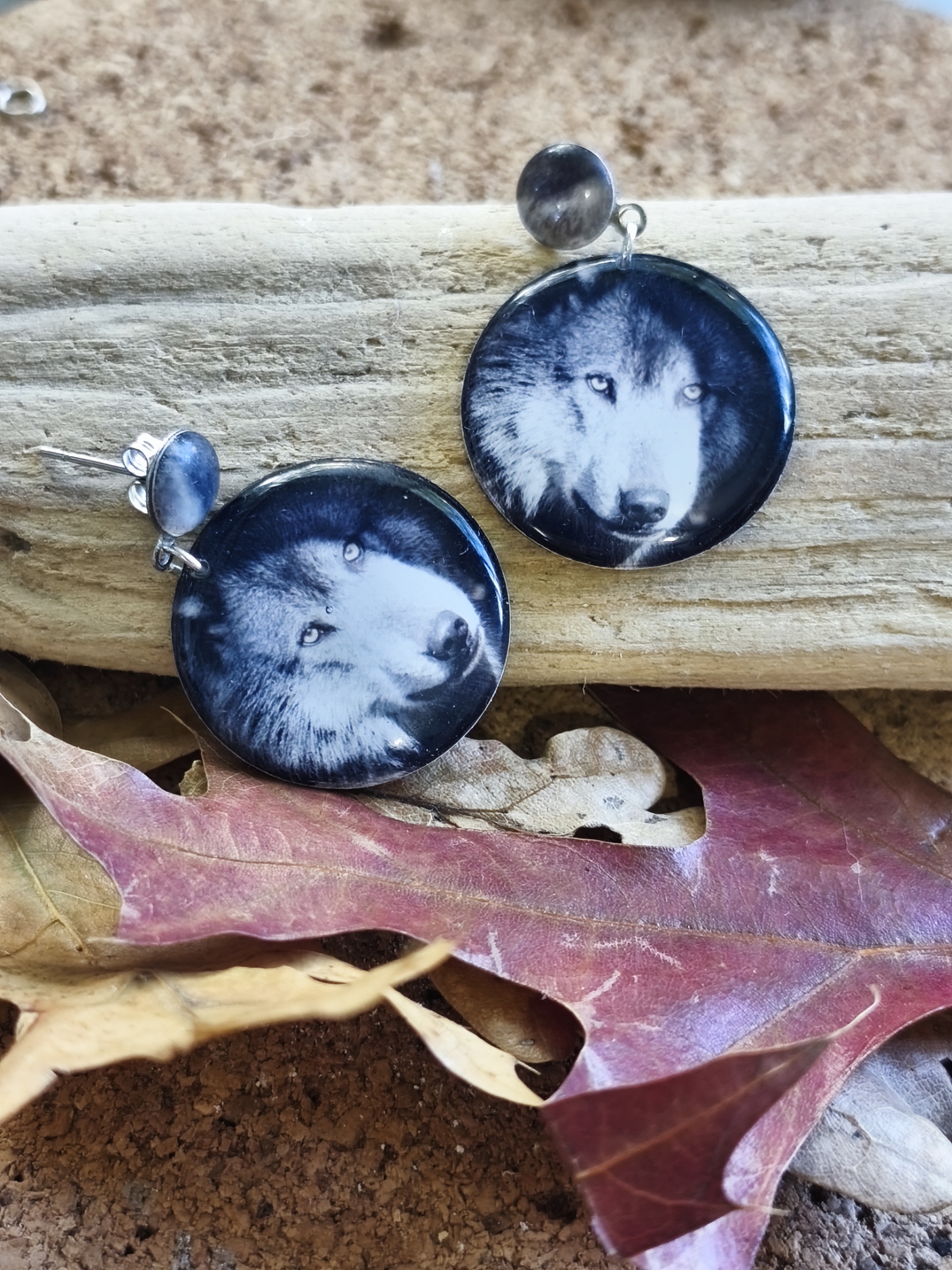 Sous le regard du loup – Boucles d’oreilles photo artisanales